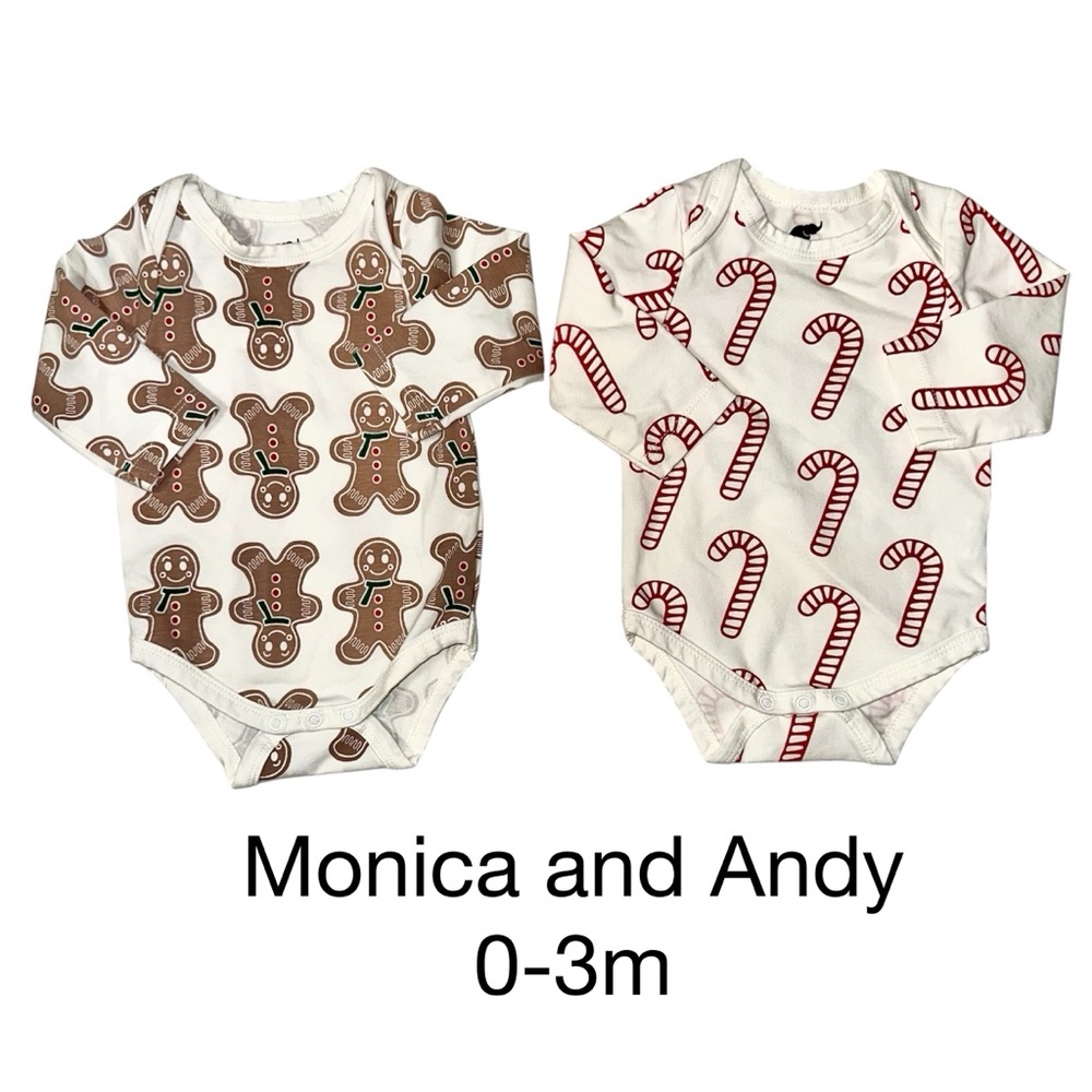 Monica and Andy Christmas baby clothes